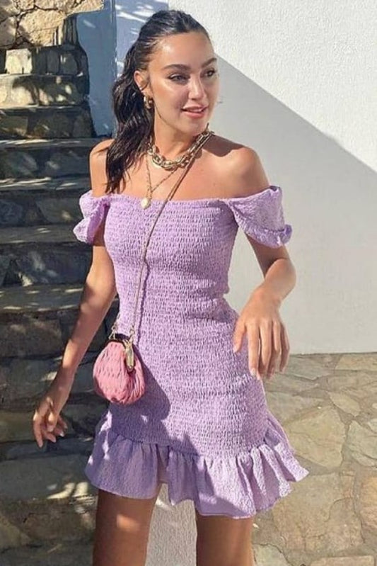Shirred Ruffle Hem Fitted Dress image 0