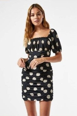 Polka Dot Ruched Square Neck Puff Sleeve Dress image 0