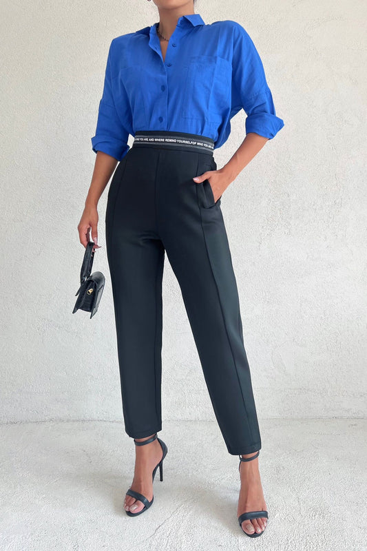 Waist Text Detail Black Pants image 0