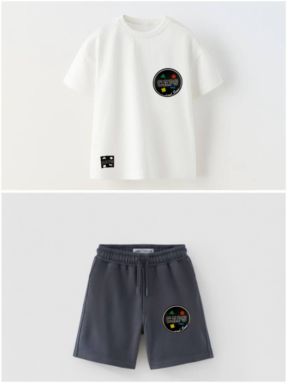 Caps Boys Set White T-Shirt Gray Shorts image 0