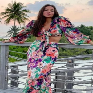 Floral Crop Top and Long Skirt Set image 0