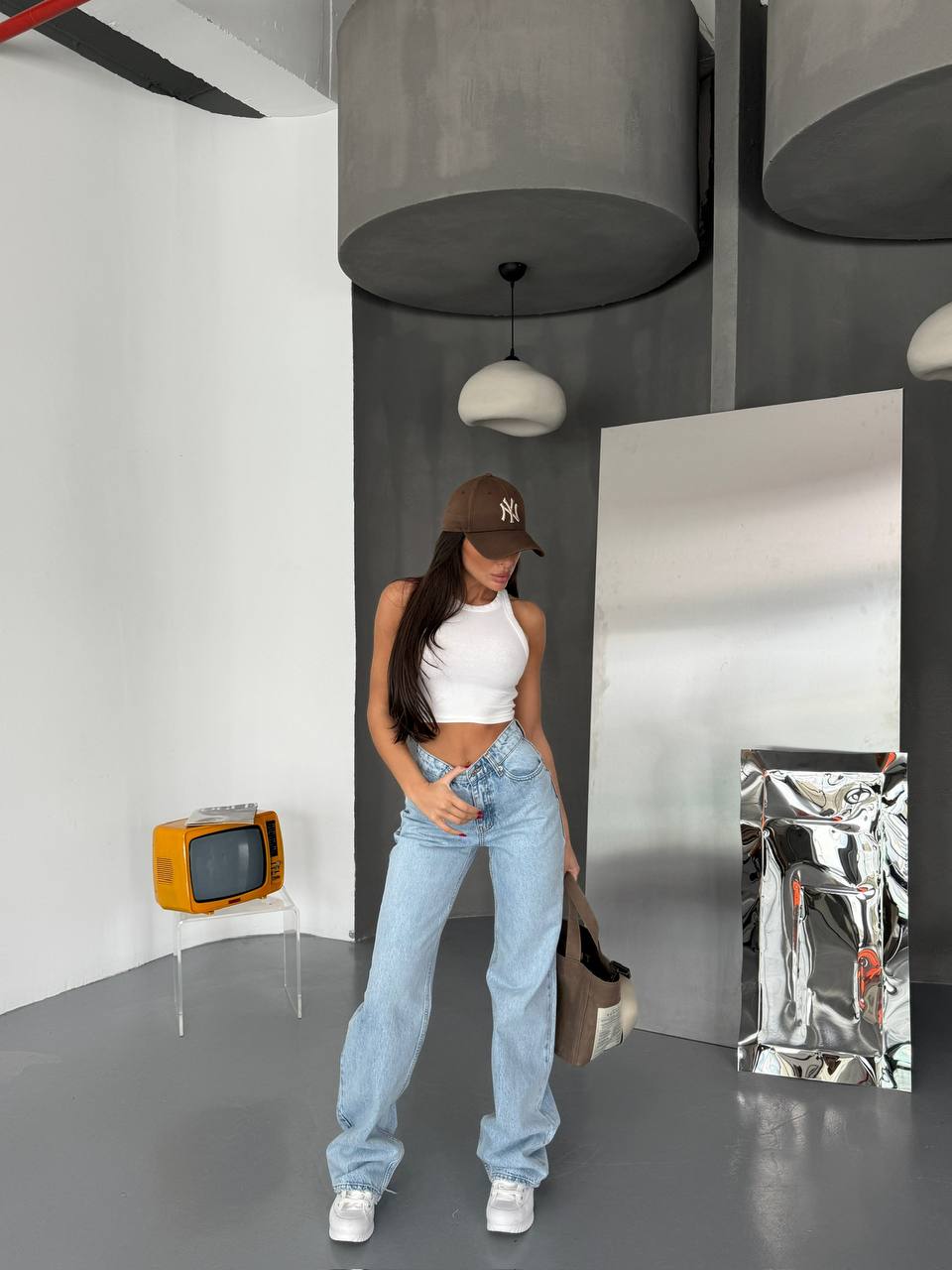 Light Color Washed Denim Wide Leg High Waist image 1