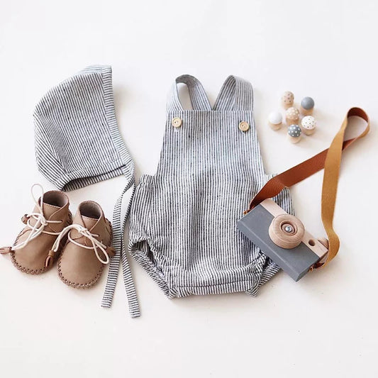 Striped Romper- Dark Blue & White image 0