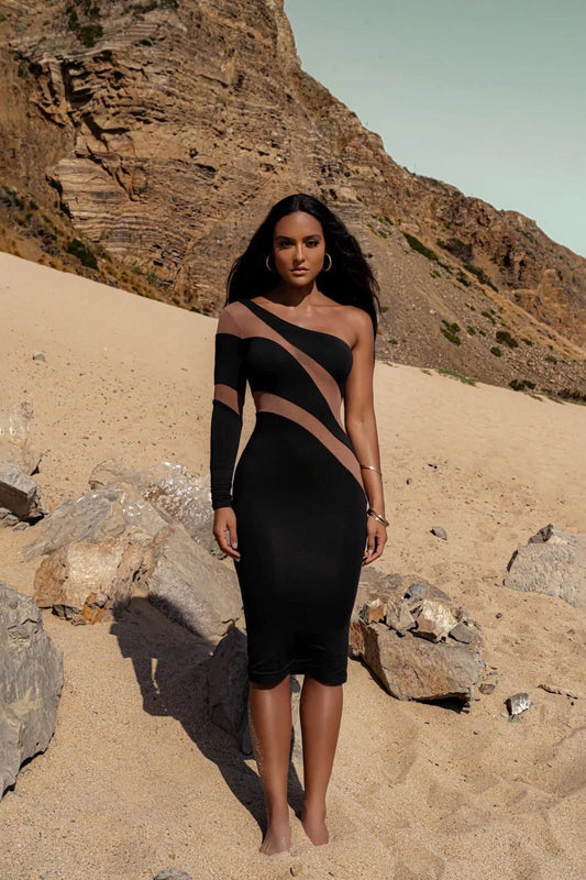 One Shoulder Mesh Mini Dress image 0