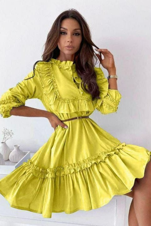 Ruffle Flounce Mini Dress With Belt image 0