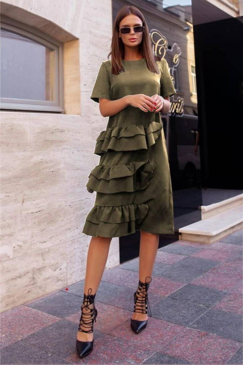 Tierred Ruffle Dress- Dark Green image 0