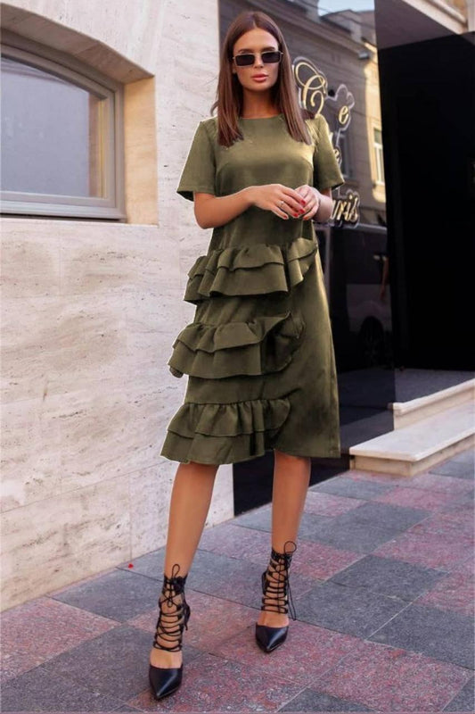 Tierred Ruffle Dress- Dark Green image 0