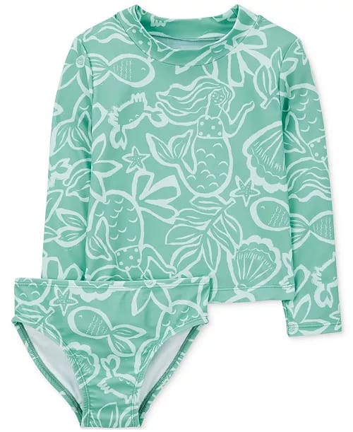 Toddler Girls Mermaid-Print Rash Guard Swimsuit image 0