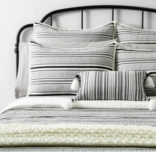 Hearth & Hand Magnolia Texture Stripe QUILT ONLY KING Comforter BLACK CREAM NEW image 1