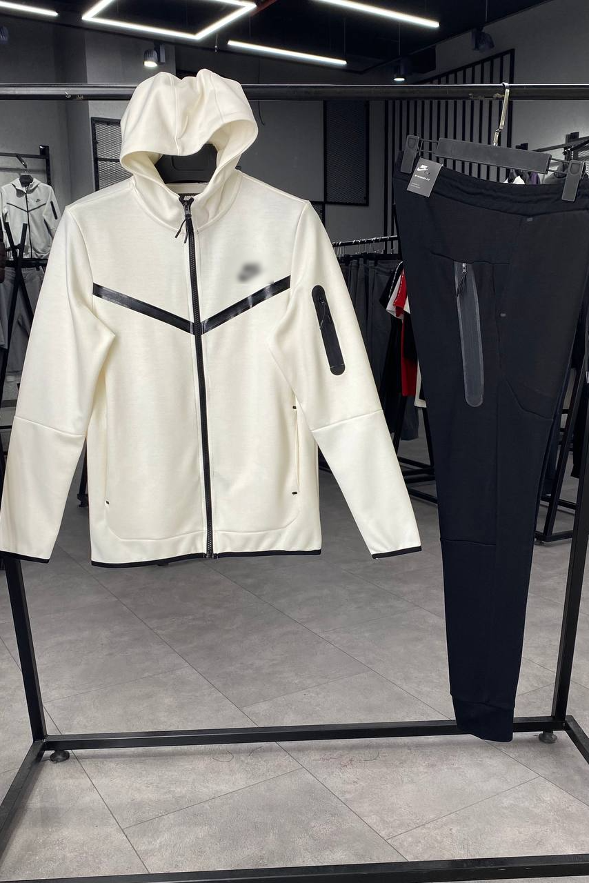 Tech Fleece White Zip Up Hoodie With Black Joggers image 0