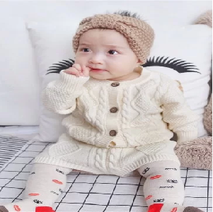 Knit Sweater Cardigan and Shorts- Beige image 0