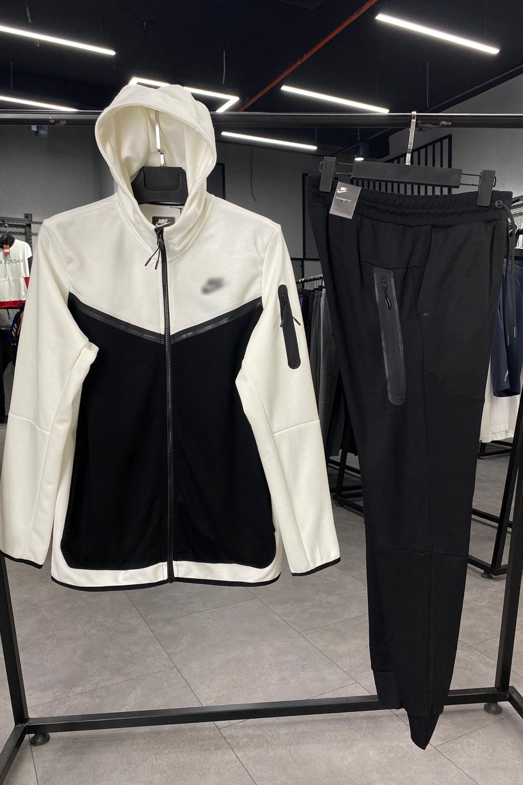Tech Fleece White & Black Zip Up Hoodie With Joggers image 0