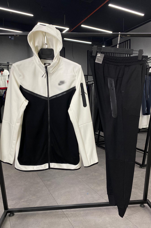Tech Fleece White & Black Zip Up Hoodie With Joggers image 0