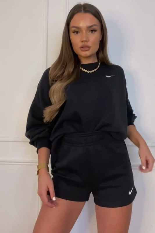 Sweater and Shorts Lounge Set- Black image 0