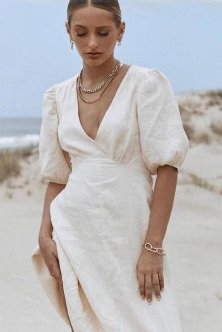 Cream Linen Backless Midi Dress image 0