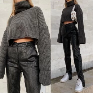 Snake Print Split Pants- Black image 0