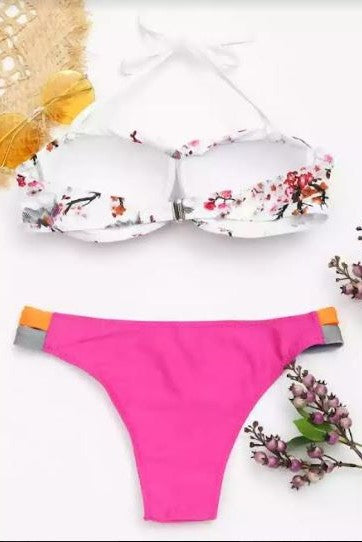 Floral Bandage Bra and Low Waist Bikini Swim Suit image 2