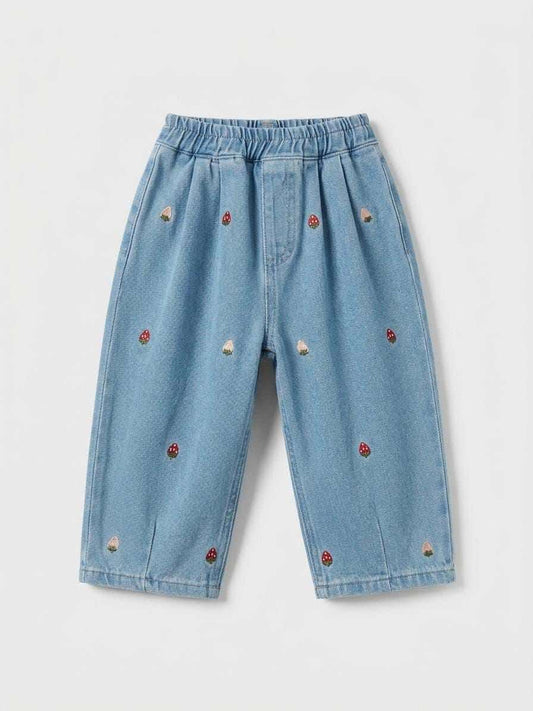 La'Ciel Strawberry Embroidered Baggy Jeans