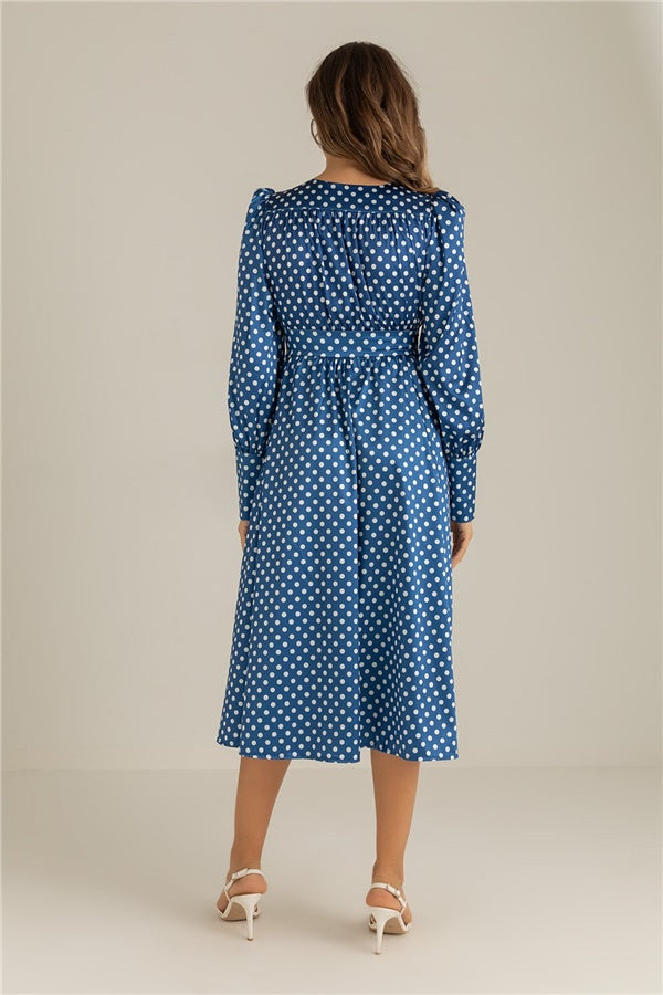 Polka Dot Patterned Button Up Satin Dress image 1