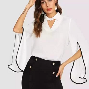 Draped Sleeve Top- Black and White image 0