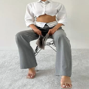 Waist Detailed Grey Trousers image 0