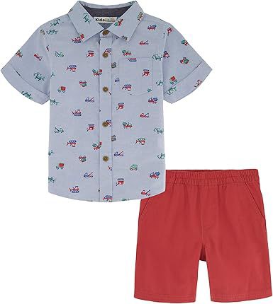 kids headquarters tractor print shirt and twill shorts set image 0