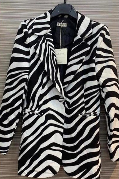 Zebra Print Lapel Neck Blazer image 1