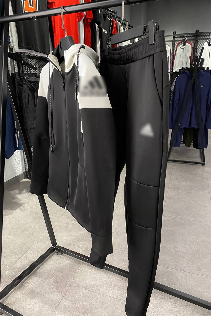 Scuba Grey & Black Zip Up Drawstring Hoodie With Sweatpants image 1