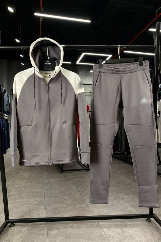 Scuba White & Grey Zip Up Drawstring Hoodie With Sweatpants image 0