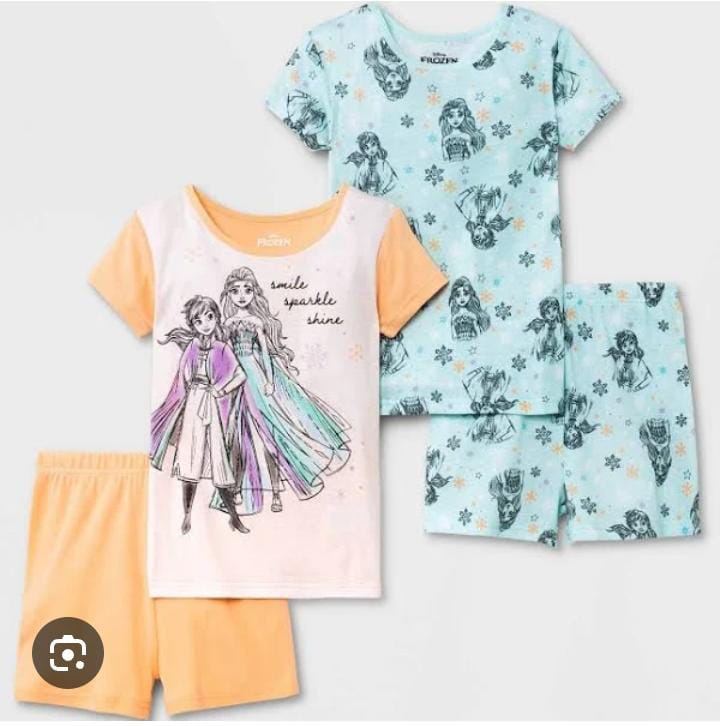 Girls' Frozen Elsa & Anna 4pc Snug Fit Pajama Set - Orange/Blue image 1