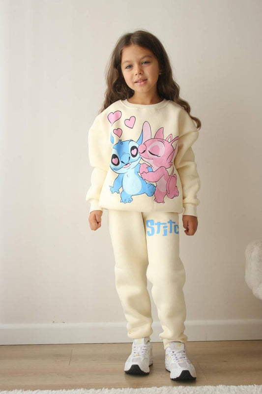 Girls Set 3 Thread Cotton Fleece with Stitch Characters image 0