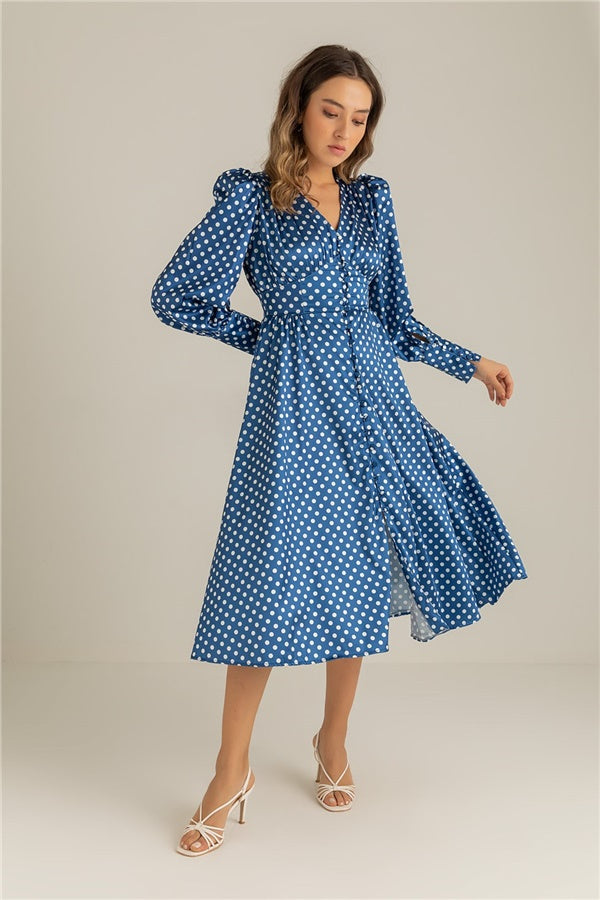 Polka Dot Patterned Button Up Satin Dress image 0