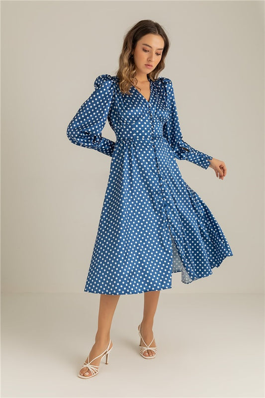 Polka Dot Patterned Button Up Satin Dress image 0