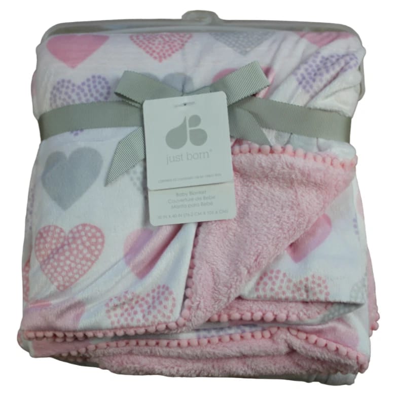 Just Born White Pink Heart Baby Blanket Infant Girls Purple Gray Lovey ) image 0