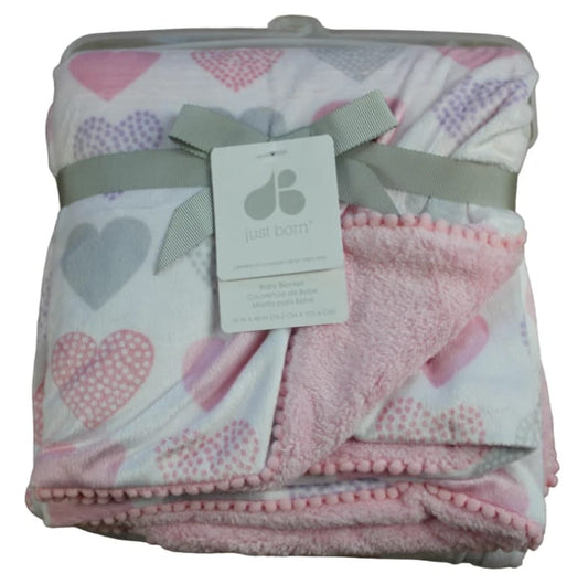 Just Born White Pink Heart Baby Blanket Infant Girls Purple Gray Lovey ) image 0