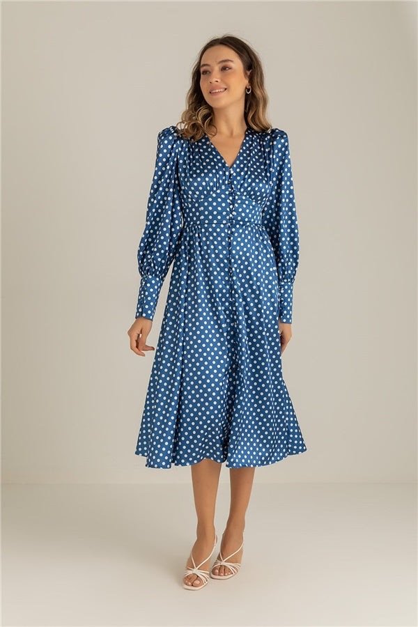 Polka Dot Patterned Button Up Satin Dress image 2