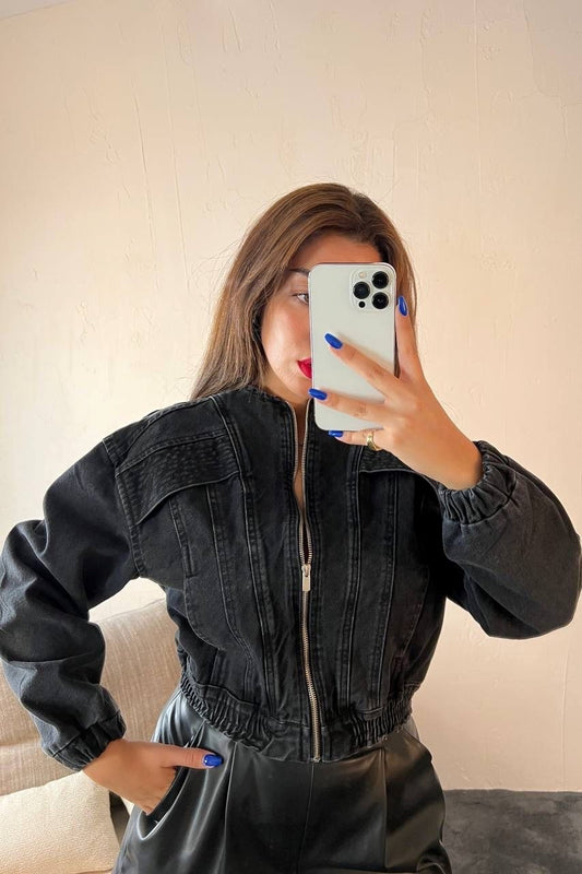 Crop Denim Oversized Jacket image 0