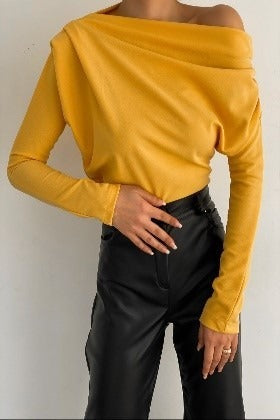 Golden Drape Off-Shoulder Top image 0