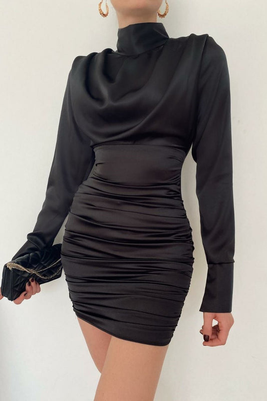 Black Satin Ruched Dress image 0