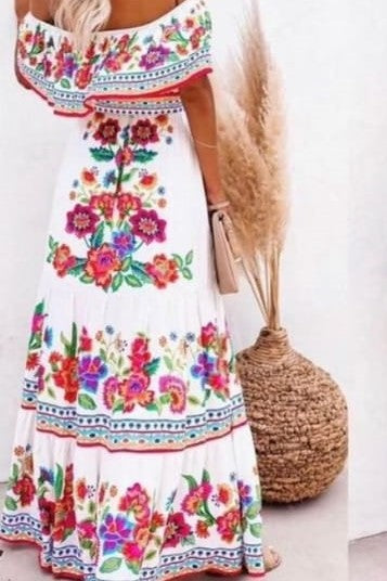 Mexican Floral Print Split Hem Dress With Belt image 1