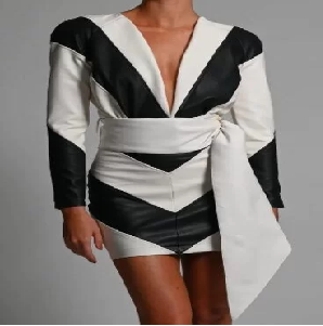 Leather Geometric Shape Belted Dress image 0