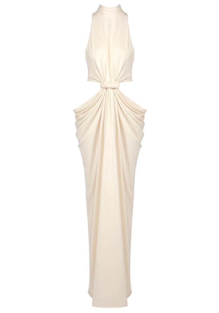 Draped Cut Out Detail Maxi Dress Ivory Color