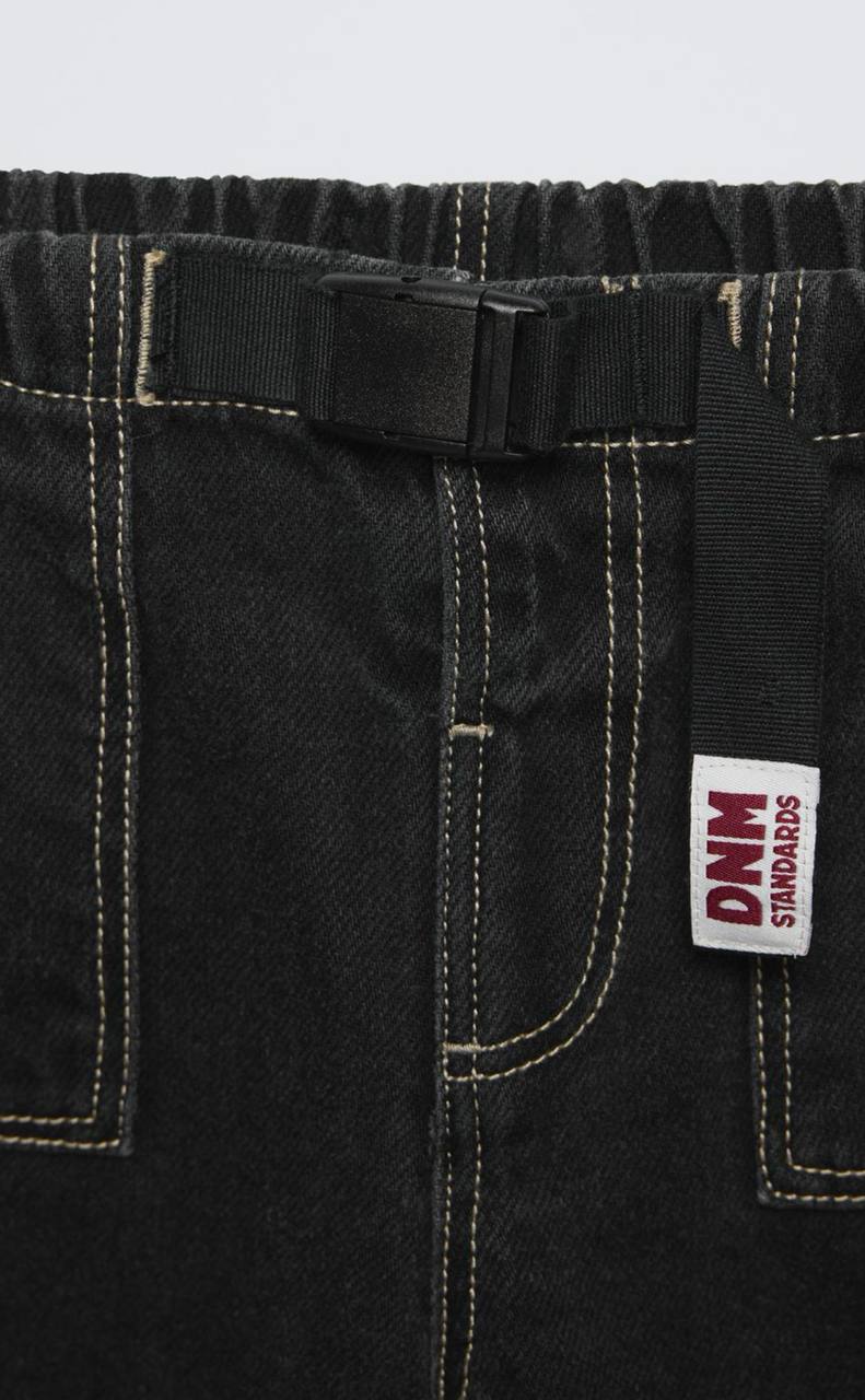 Kids’ Black Contrast-Stitch Trousers with Buckle Belt