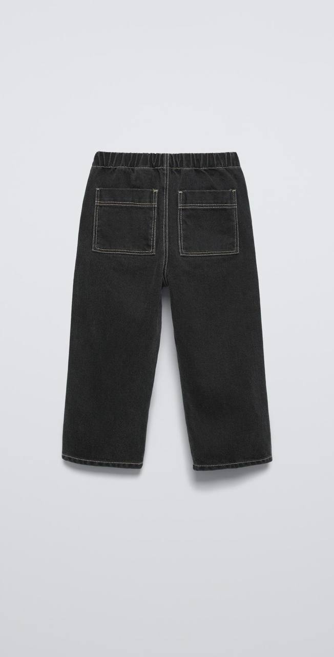 Kids’ Black Contrast-Stitch Trousers with Buckle Belt