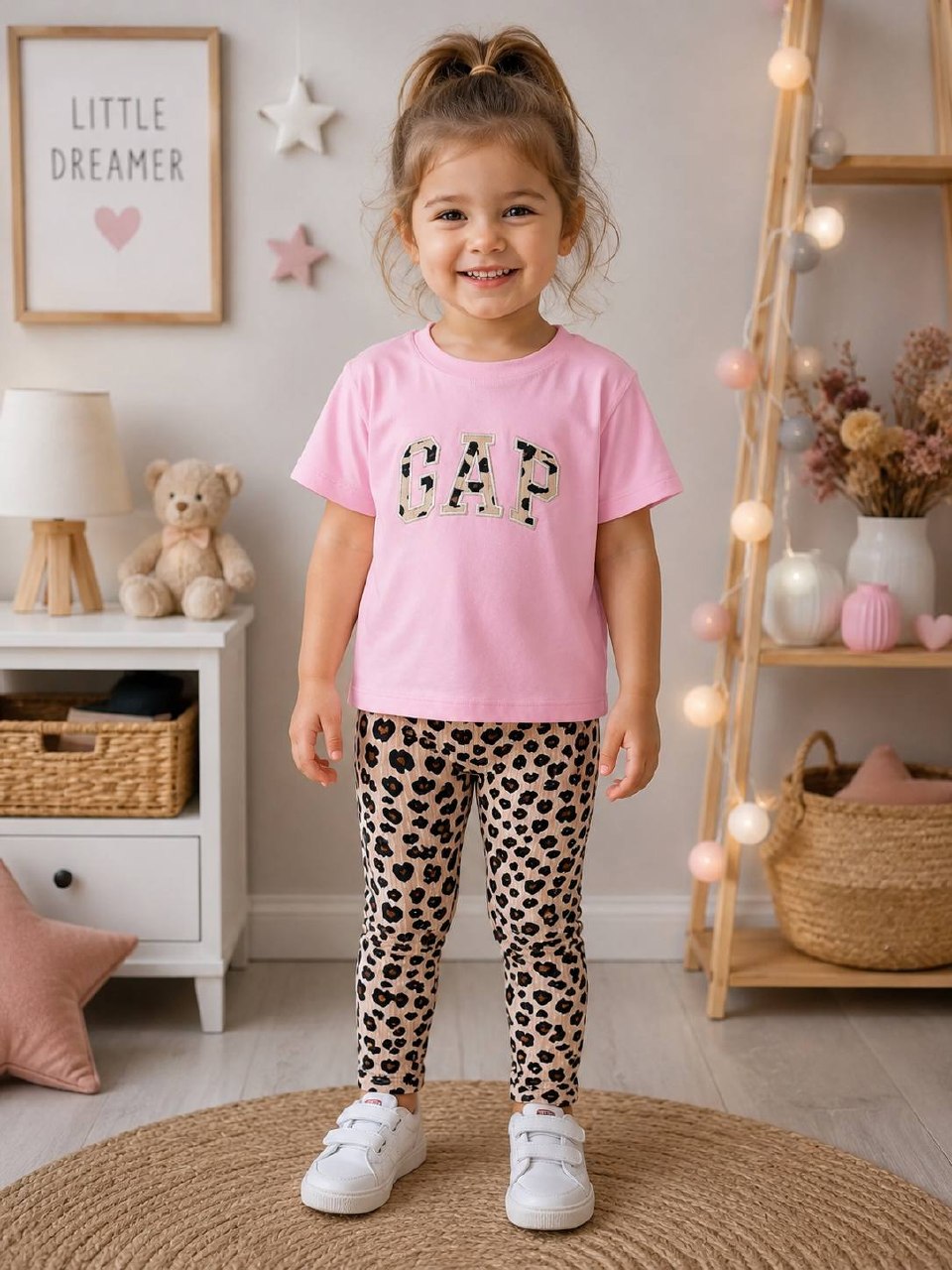 Pink "GAP" Logo  T-Shirt & Leopard Print Leggings 2-Piece Set