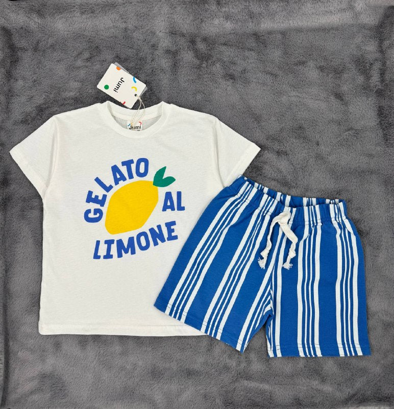 Boys' "Gelato Al Limone" Graphic T-shirt and Stripe Shorts Set
