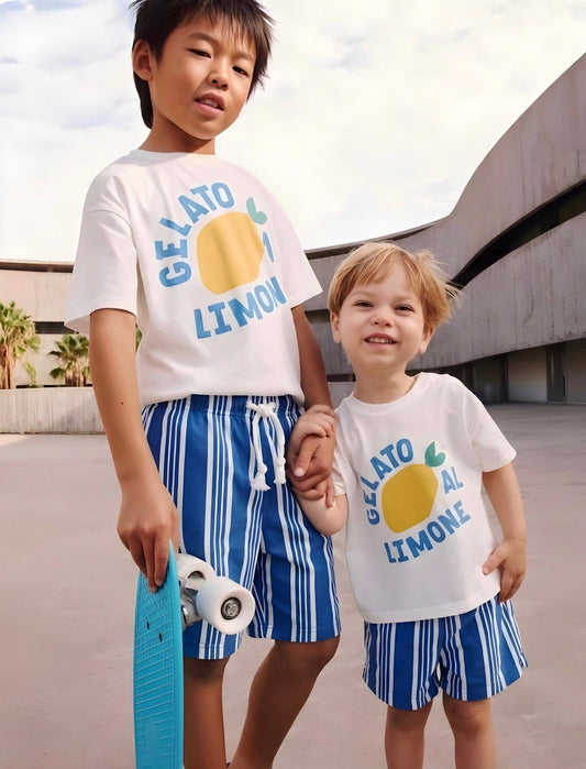 Boys' "Gelato Al Limone" Graphic T-shirt and Stripe Shorts Set