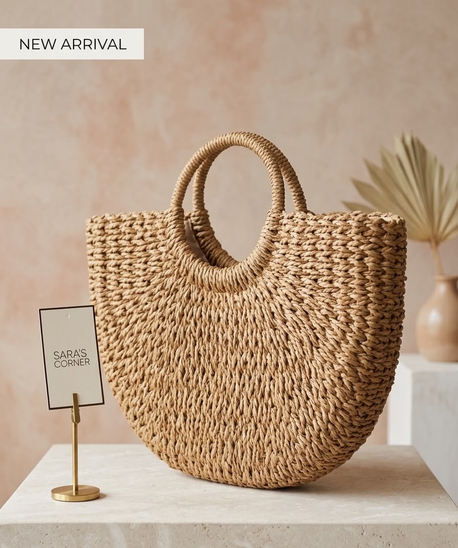 Carmela Half-Moon Woven Straw Bag