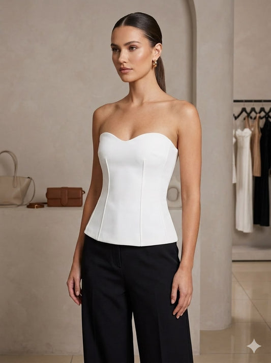 White Strapless Tube Top with Contoured Seams