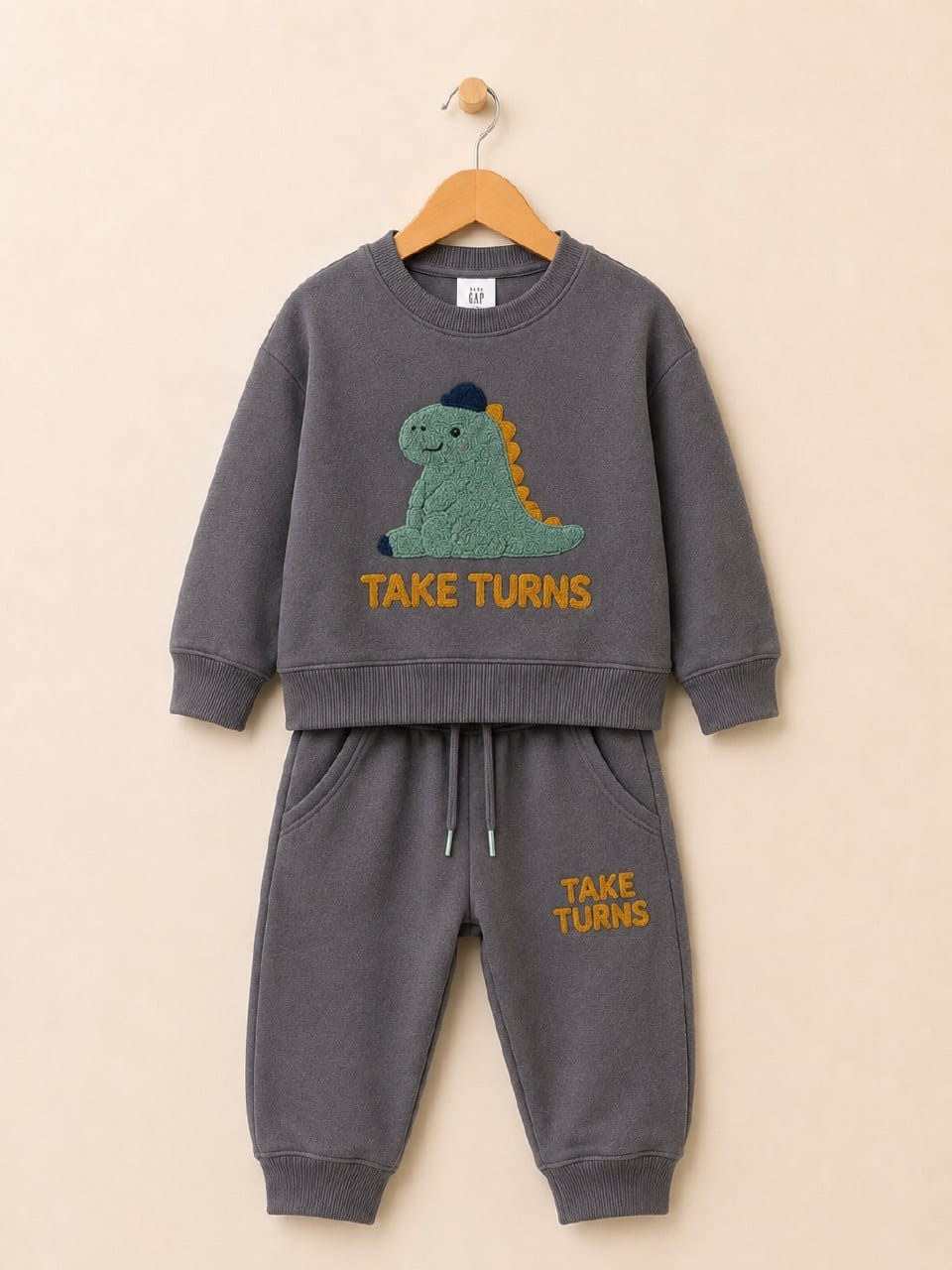 Kids Take Turns dino cotton sweatshirt and joggers set